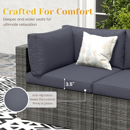 May in Color 7 Pieces Outdoor Patio Furniture Sets with Glass Tea Table, PE Rattan Wicker Patio Conversation Set with Washable Cushions, Outdoor Patio Sectional Sofa Couch, Grey - Image 3