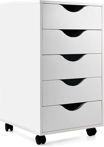 EDGEWOOD Archivador vertical de 5 cajones, organizador de madera para debajo del escritorio, 16 pulgadas de profundidad x 16 pulgadas de ancho x 26