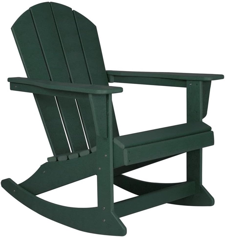 Costaelm Outdoor Adirondack Chair, All Weather Resistant Classic Balcony Chair and Fire Pit Chairs, Adirondack Plastic Outdoor Porch Furniture Rocking Chair High Back HDPE Poly Lumber, Dark Green