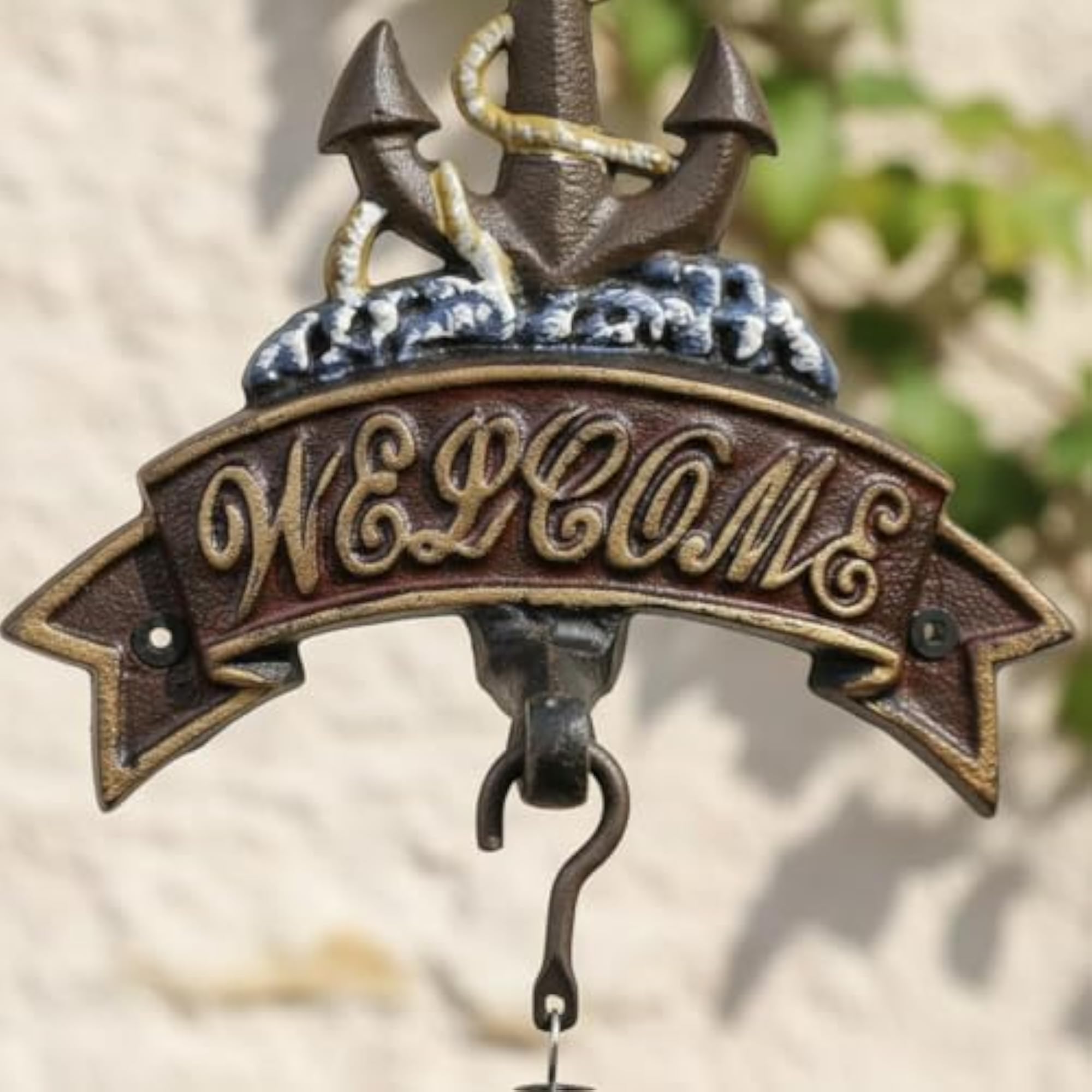 Mediterranean Nautical Anchor Entry Bell, Vintage Cast Iron Pull Bell