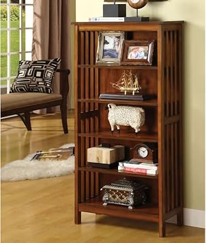 5 Tier Wooden Mission Style Bookshelf