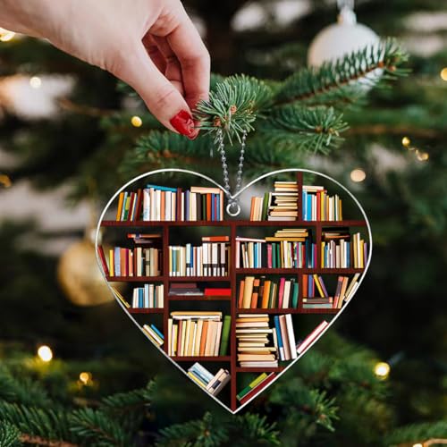 Book Ornament, Books Ornaments for Christmas Tree, Acrylic Heart Ornament for Booklovers, Bookworm, Librarian, Bookclub, Reading - Book Lover Gifts for Women — view 2