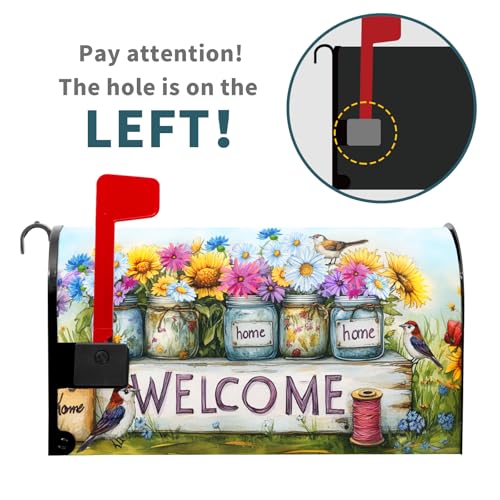Image of Spring Summer Floral Mailbox Covers Magnetic Standard Size 21 X 25.5 Inch Welcome Magnetic Mailbox Cover Bird Flowers Mailbox Wraps Post Box Cover Decoration Outdoor Garden Home Yard Outside