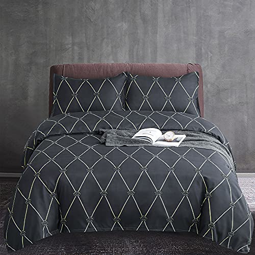 Vaulia Geometric Pattern Design, Soft Microfiber King Size Duvet Cover Set, Black/Gold Lattice ( 3-Piece Set ) #TOP23