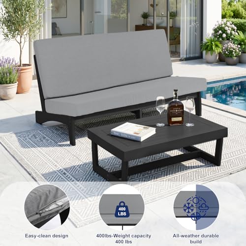 Image of Pia Ricoo 1-Piece Patio Furniture Set, Outdoor Loveseat with 4.5-Inch Thick Cushions, All-Weather Outdoor Sofa for Backyard, Deck, Lawn - Gray /Dark