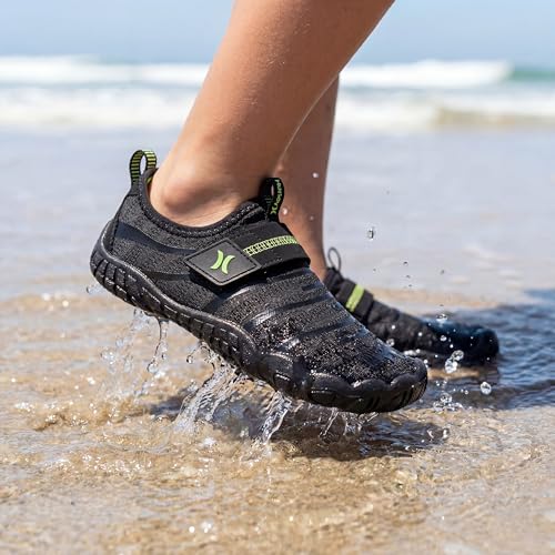 Hurley Kids Water Shoes – Quick-Dry Breathable Aqua Shoes with Adjustable Strap & Grip Sole for Beach, Pool, River & Summer Outdoor Play- Windy - Black/Neon by Hurley - Used condition - Image 2
