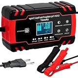 URAQT Caricabatterie Auto Moto, 8A 12V/24V Carica Batteria per Auto di Carica, Mantenitore Batteria Moto Intelligente con Schermo LCD Touch Screen, Multi Ricondizionamento, per Auto Moto Barche AGM