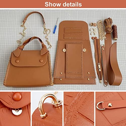 CHGCRAFT 1 Set PU Leather Bag Making Kit DIY Knitting Handmade Bag Stone Textured Bag Set Purse Making Materials with Bag Findings Screwdriver Bag Brown Strap and Chain For Handbag Shoulder Bag, Brown