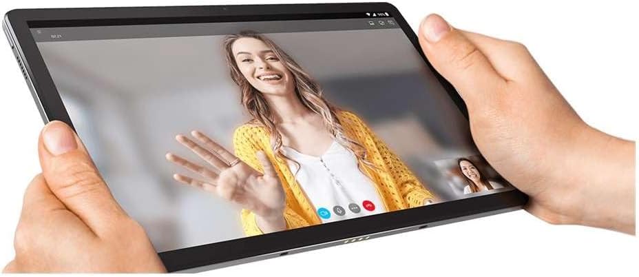 Person holding Lenovo Tab P11 during a video call