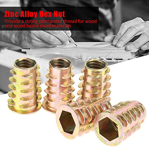Juroupi 10 Tuercas para Muebles con Cabeza Hexagonal de Aleación de Zinc M10 X 25 Mm, Roscadas para Inserción de Madera