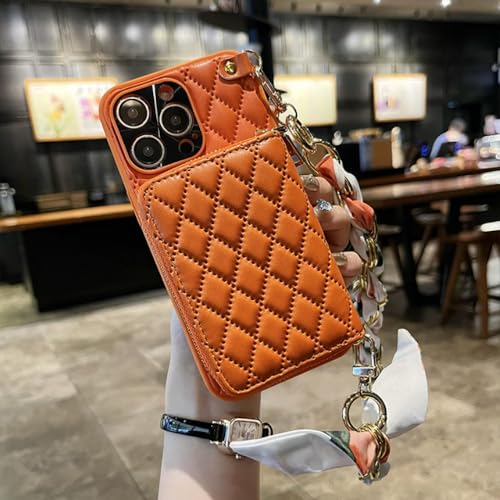 Étui iPhone 14Pro Max ENILSA avec dragonne et porte-monnaie en cuir orange