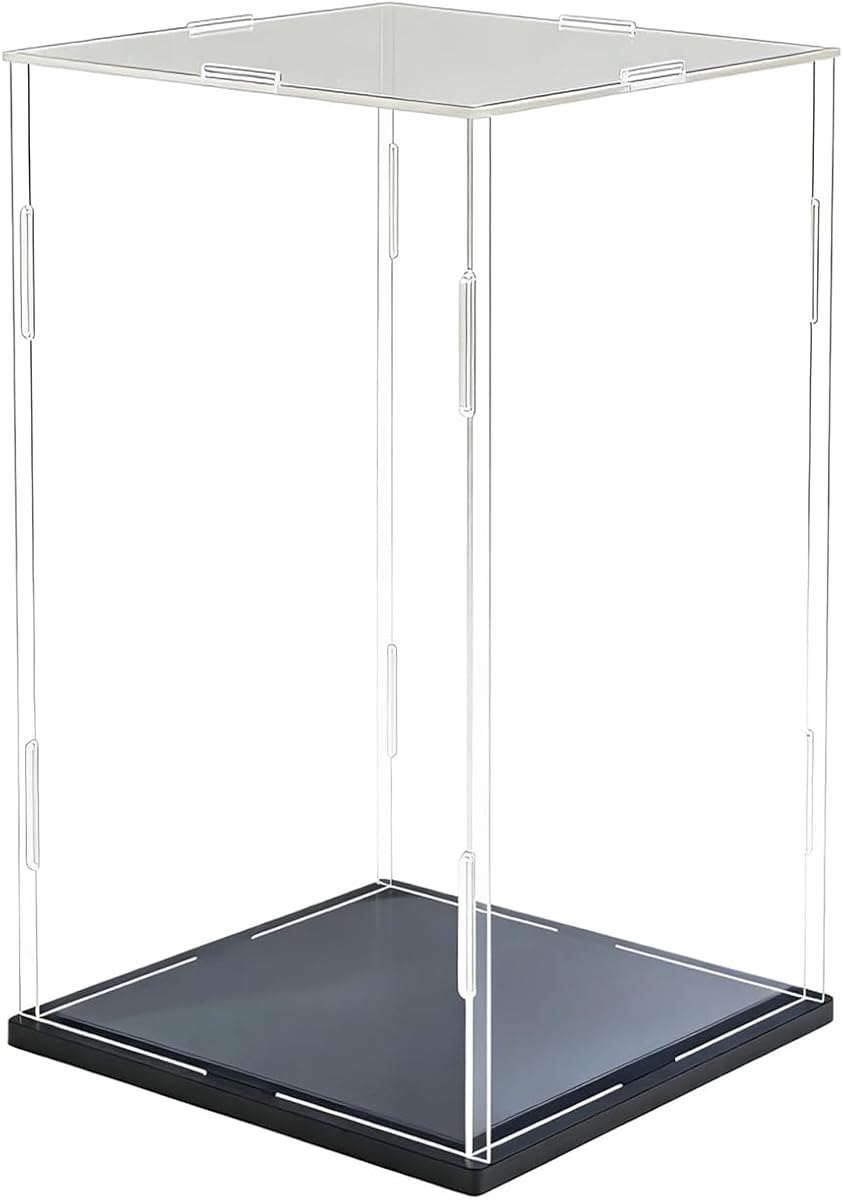 Clear Acrylic Display Case, 6*6*8inch (15*15*H20cm) | Assemble Cube Display Box, Black Base, Dustproof Protection, For Collectibles Memorabilia Figurines