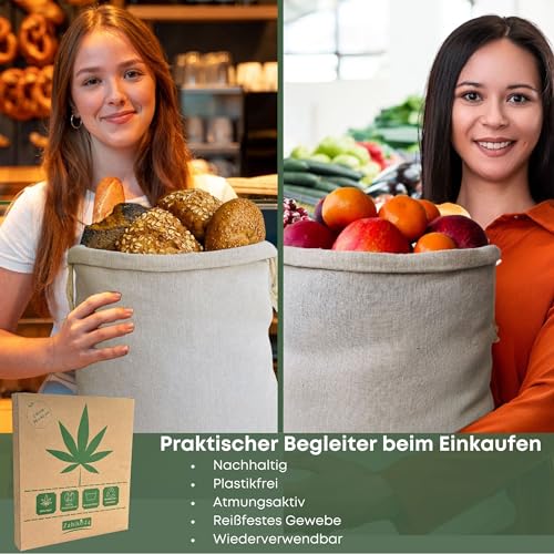 Foto von Zabiko24 - Brotbeutel 2er Set - aus 100% Natur Hanf - Zur Aufbewahrung von Brot, Obst und vielen weiteren Lebensmitteln (35 x 40 cm) - Brotsack Schutz gegen Schimmel und Bakterien - Gratis-Brotrezept