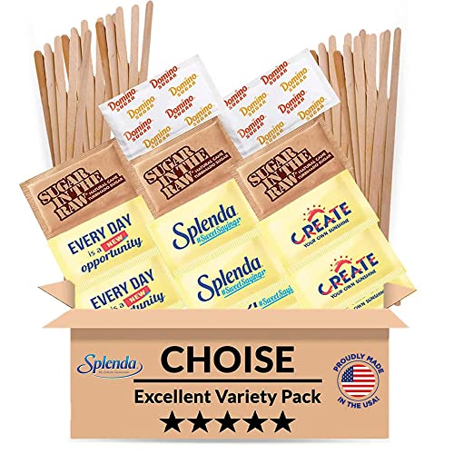 Sugar & Sweetener Assortment & Coffee Creamer Singles Variety Packets Packaged By Choise - Wooden Coffee Stirrers, Perfect For Home, Office, Coffee, Bar, Gift, (372 Pcs) Pack #TOP3