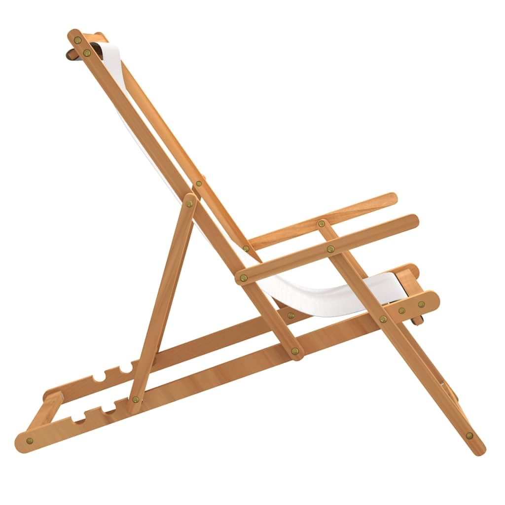 Générique Krzesło składane z litego drewna Teak Cream | Wygodne siedzisko z tkaniny, regulowane oparcie, łatwe składanie, ogród plaża kemping, 110 kg