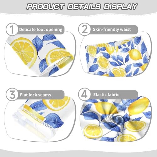 Wusikd Lemon Blue Leaves Girls' Leggings Toddler Doodles Yellow Kids Yoga Pants Dance Active Tights 4T3