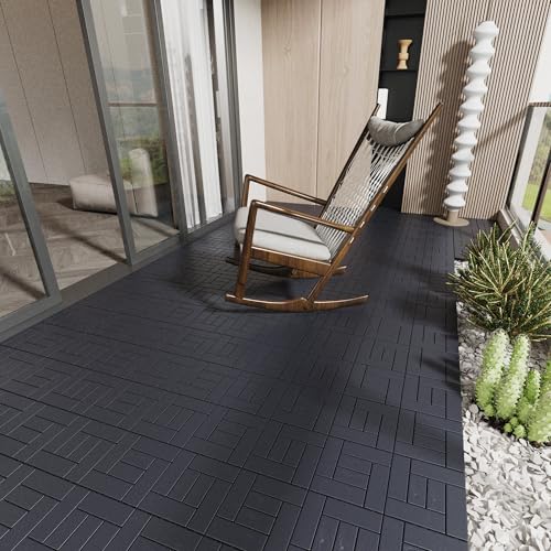 LOPOO Quick and Easy Installation with Interlocking Deck Tiles for Outdoor Spaces, Waterproof Plastic Flooring, Dark Gray, Set of 44