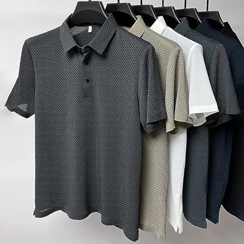 Men's Polo Shirts 2024 Short Sleeve Casual Collared Waffle Shirt Slim Fit Solid Color Golf Polo T Shirts4