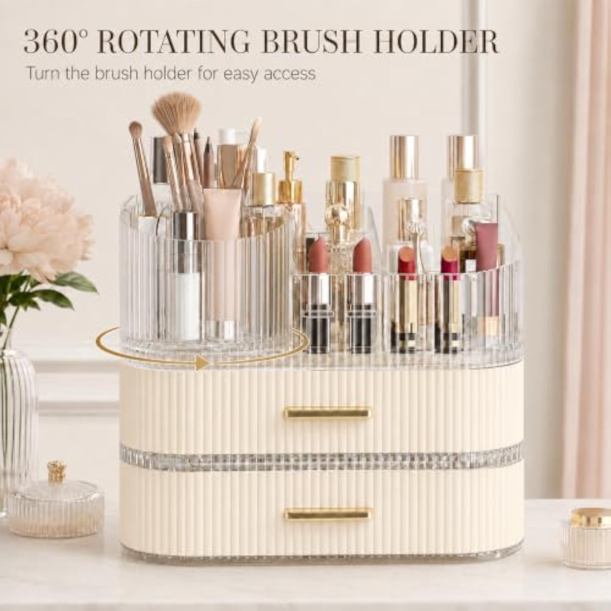 Stackable Makeup Organizer with Rotating Brush Holder