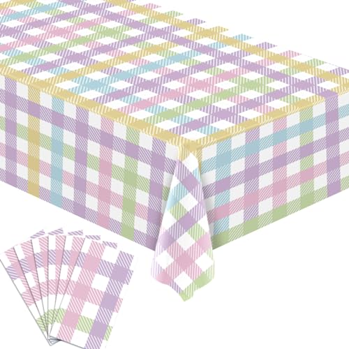 Buxiuer Easter Buffalo Check Plaid Tablecloth Plastic Gingham Spring Holiday Party Decoration Disposable Table Cloth Dining Room Kitchen Decor 54 x108 Inch -Pack of 6 (Pastel) by Buxiuer - Used condition - US$10.02