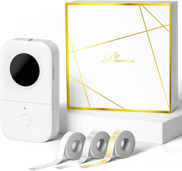 Phomemo D30 Drukarka etykiet drukarka do samoprzylepnych etykiet Bluetooth, minidrukarka etykiet z 3 rolkami papieru etykietowego, pudełko upominkowe, odpowiednia do domu i biura, biała