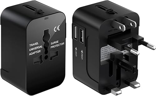 Adaptador de viaje universal en todo el mundo, adaptador de enchufe de viaje internacional con 2 puertos USB y enchufe de CA, adaptador de corriente