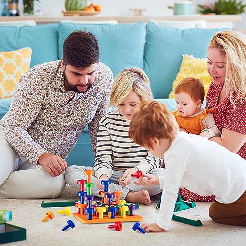Image of Shappy Toddler Peg Boards Montessori Sorting Stacking Toys for Kids 120 Pcs Pegs with 4 Foam Boards & Storage Bag Fine Motor Skills Educational Toy for Home Preschool(Orange)