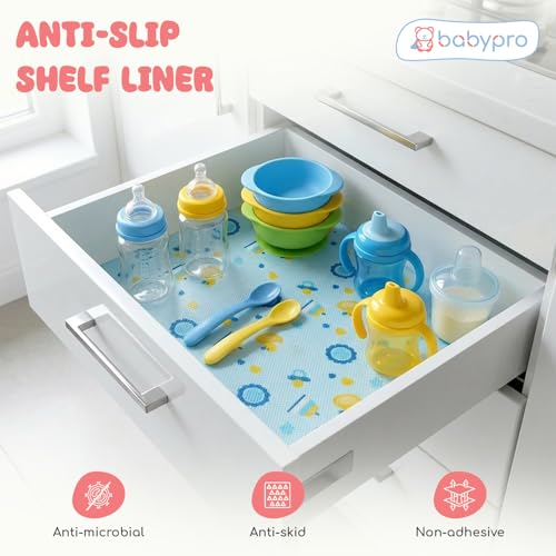 Image of BabyPro Non-Slip EVA Shelf Liner Roll, Anti Slip Mat for Kitchen, Drawer & Cabinet, Food Grade, BPA Free, Washable, Anti Microbial, Water Resistant, 45 cm x 5 m, Light Blue, Ducky Treats