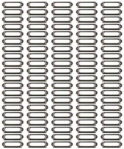 WEICHUAN 100Pcs 1.7cm x6cm Antique Brass Label Holders Iron Card Frame with Screws for Office Library Cabinet Shelves Drawer Name Plates Storage Bins File Drawer