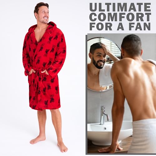 Liverpool F.C. Men Fleece Dressing Gown with Hood, Pockets, Tie Waist, Cosy Robe2