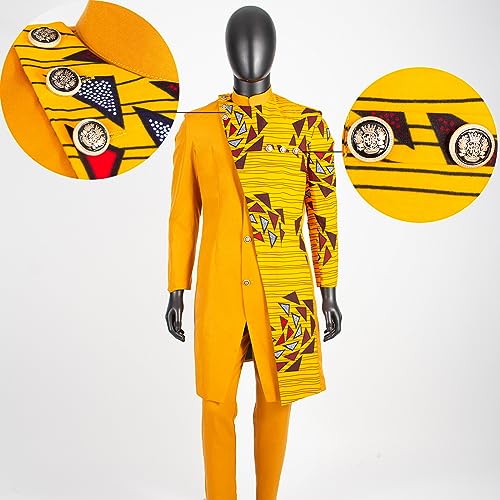 African Suits for Men Slim Fit Single Breasted Print Blazer and Pants Set Business Dress Suit3