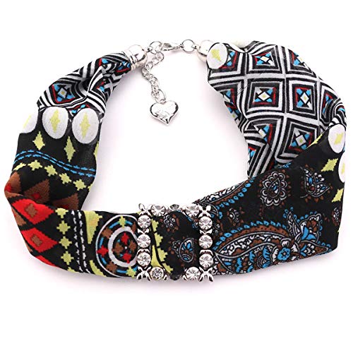 Ulalaza Vintage Floral Neckerchief Women Shiny Rhinestone Scarf Necklace Choker Trendy Party Accessories