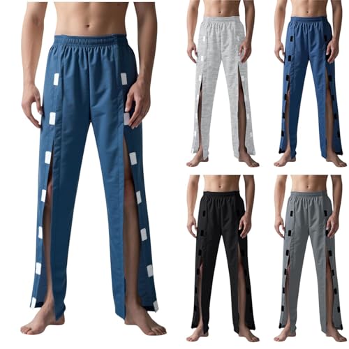 Tear Away Pants for Men Baggy High Split Snap Post Surgery Pants Open Bottom Elastic Waist Sweatpants Breathable Pant
