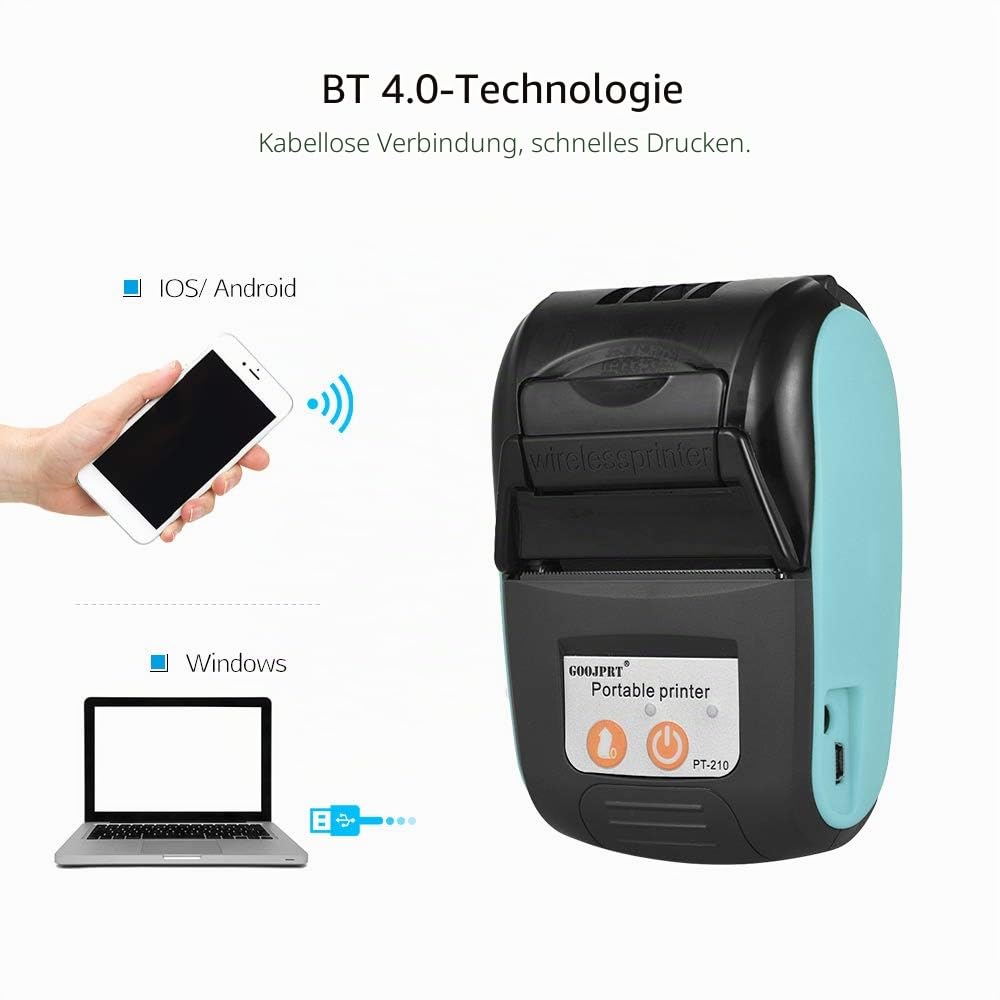 Leslaur PT-210 Tragbarer Thermodrucker Handheld 58mm-Empfangsdrucker für Einzelhandelsgeschäfte Restaurants Fabriken Logistik, 10 Papierrollen