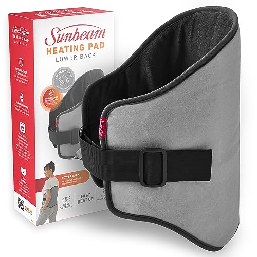 Sunbeam Electric Heating Pad for Lower Back | Adjustable Fit, 5 Heat Settings to Soothe Muscles, Fast Heat-Up, Safety Auto-Off, Soft Washable Fabric, Wellness Product, Grey HPB5400