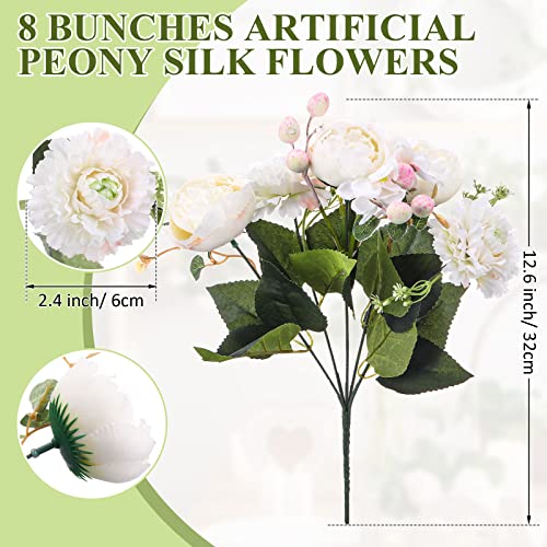 Crowye 8 Bouquets Wedding Silk Peony Hydrangea Flowers Vintage Artificial Flower With Stems Elegant Faux Flowers For Decoration For Diy Table Party Decor Centerpieces Home(White) #TOP1