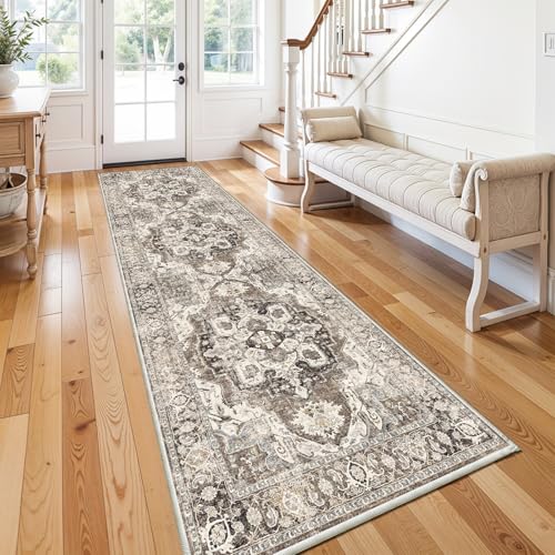 4x12 Washable Hallway Runner Rug: Soft Kitchen Rug Non Slip Rug Runner with Rubber Backing for Living Room Bedroom Non Shedding Farmhouse Carpet Runner Rug (Beige, 4x12)