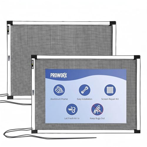 PROWORX Adjustable Window Screens Expandable, 2 Pack 10" H x 19"-36" W Horizontal and Vertical Adjustable, Durable Replacement Screens for House Windows, Aluminum Frame with Repair Tape, Safety Rope