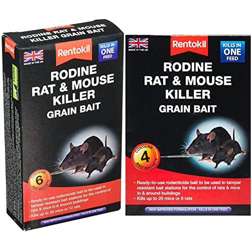 Rentokil Rodine Rat & Mouse Killer Grain Bait - 6x25g Sachet & PSMR12 Rodine Rat and Mouse Killer Grain Bait, 4x 25gm Sachets