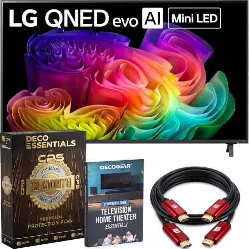 LG 65-Inch QNED evo AI Mini LED 4K Smart TV with a8 Gen3 Processor Quantum Color Dolby Vision Dolby Atmos & 144Hz VRR Gaming Bundle with Deco Essentials 1-Year Extended Protection and HDMI Cables