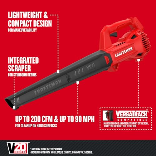CRAFTSMAN V20 Leaf Blower Cordless with 4.0 Ah Battery and Charger, 90 MPH 200 CFM, Integrated Scraper, Lightweight, Easy Operation Handheld Blowers for Lawn Care (CMCBL710M1) - image 2