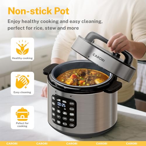 Image of 9-in-1 Electric Pressure Cooker, 1000W Instant Multi-Cooker with IMD Touchscreen, Olla de Presion, Non-Stick Pot, Rice Cook, Slow Cook, Steamer, Saute, Warmer, Safe Venting, Silver 8 Qt