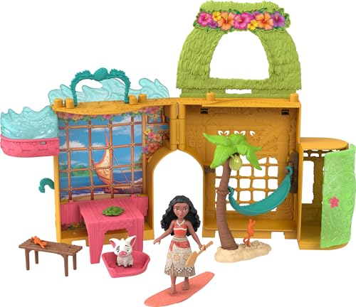 Mattel Disney Princess Toys, casa de bonecas Moana Storytime Stackers com boneca pequena Moana, 1 amigo animal e 9 acessórios, inspirada no filme Disney
