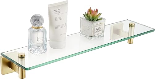 Miniatura 20 de KOKOSIRI Estantes de baño de vidrio flotante de 16 pulgadas para dormitorio, sala de estar, cocina, estante colgante pequeño a prueba de óxido Negro