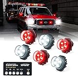 Xprite White Red LED Hideaway Strobe Lights Kit, 20 Flashing Patterns w/ Control Panel Headlights Ta
