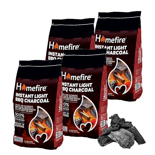 Instant Light Barbecue Charcoal Bulk Buy - Pack of 8 x 1kg BBQ Instant Light Lumpwood Charcoal Grill Bags with Topline Card for Outdoor Barbecues Fire Pit Camping BBQs