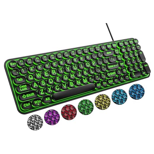 QUASIO Large Print Backlit Keyboard, Wired USB Lighted Computer Keyboards with 7-Color Backlit, Oversized Print Letters, Quiet Typewriter Keyboard with Retro Round Keycaps for Windows PC, Laptop