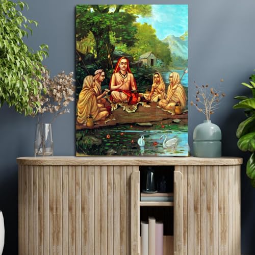 Image of Sikhash Raja Ravi Varma Classic Canvas Art /Shrimad Guru Adi Shankaracharya Art /Famous Indian Unframed Wall Art for Bedroom, Living Room, Home, Wall Decor, (Multicolor, 23x17 inches)