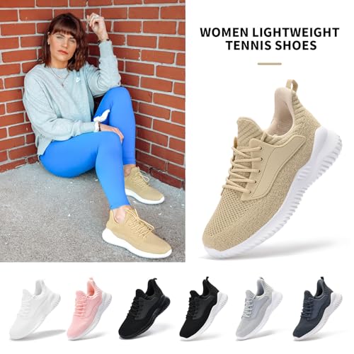 VIPSUPER Womens Tennis Shoes Walking Sneakers - Memory Foam Nursing Running Gym Athletic Workout Slip On Comfort Work Shoe Lightweight Beige Size 7.5 US by VIPSUPER - Used condition - Image 2
