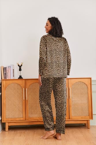 Image of Ekouaer Pajamas for Women Silk Satin Button Down Long Sleeve Pajama Sets
